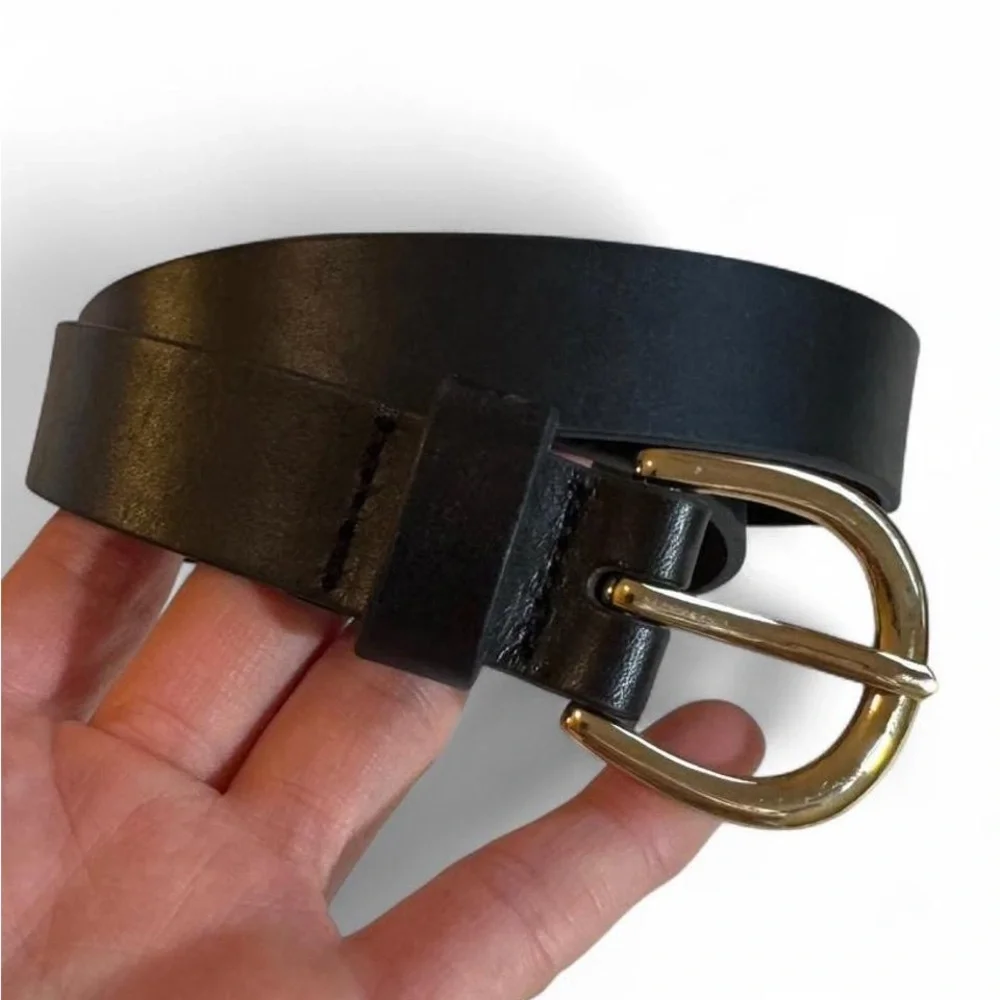 Urban Outfitters Black Leather Belt Gold Buckle Size S 36”
